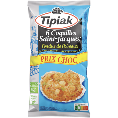 Coquilles St Jacques fondue de poireaux TIPIAK, 6x90g 540g