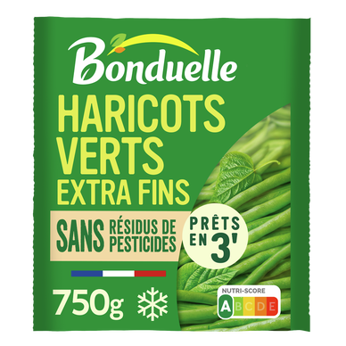 Haricots verts extra fins sans résidu de pesticides BONDUELLE sachet 750g