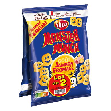Biscuits apéritifs goût jambon fromage MONSTER MUNCH, sachet 2x135g
