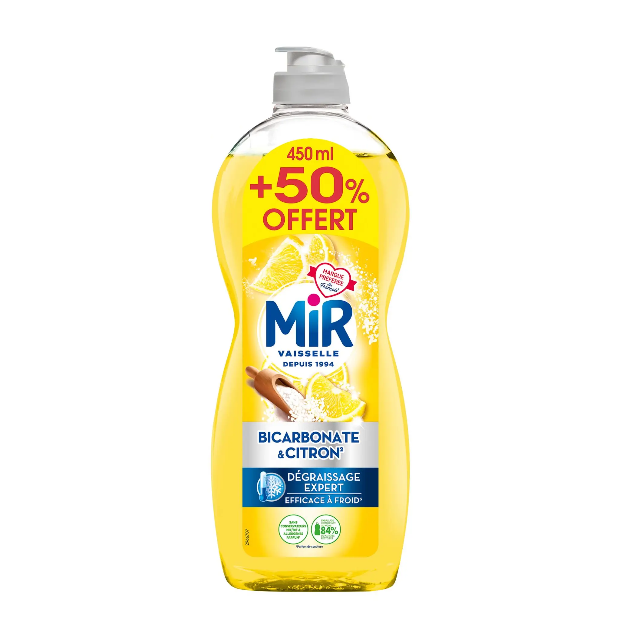 MIR Liquide vaisselle dégraissant parfum bicarbonate et citron