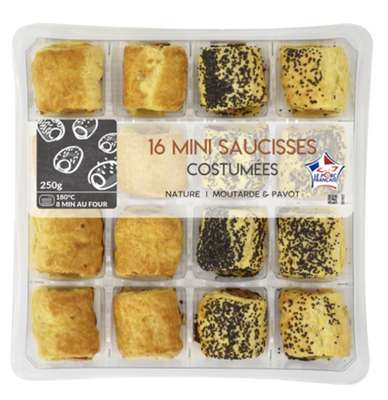 Mini saucisses costumées nature, moutarde et pavot, Mix Buffet (x 16, 250 g)