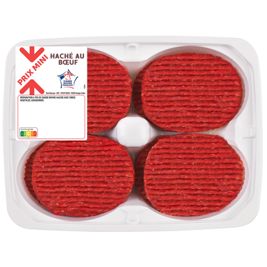 Steak haché protéiné, Prix Mini, France, barquette, 8 pièces, 800g