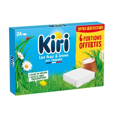 Fromage à tartiner KIRI, x24 29% MG dont 6 offerts soit 432g
