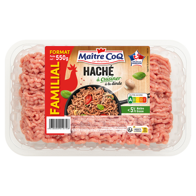 Haché à cuisiner à la dinde, Maître Coq, France, barquette 550g
