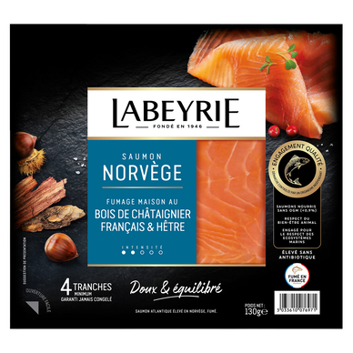 Saumon Atlantique fumé de Norvège LABEYRIE 4 tranches 130g