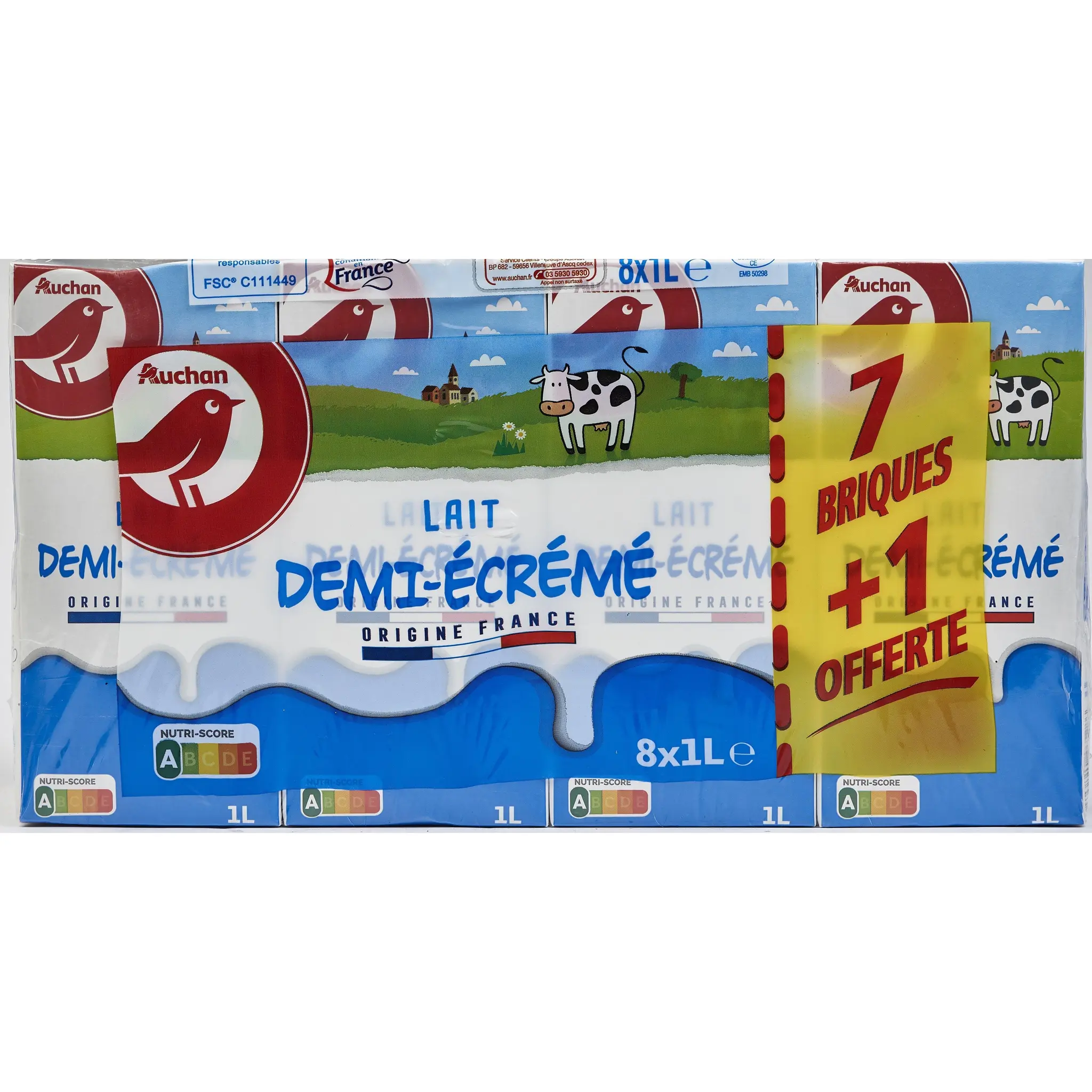 AUCHAN Lait demi-écrémé stérilisé UHT