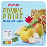 AUCHAN Purée de pomme poire sans sucres ajoutés