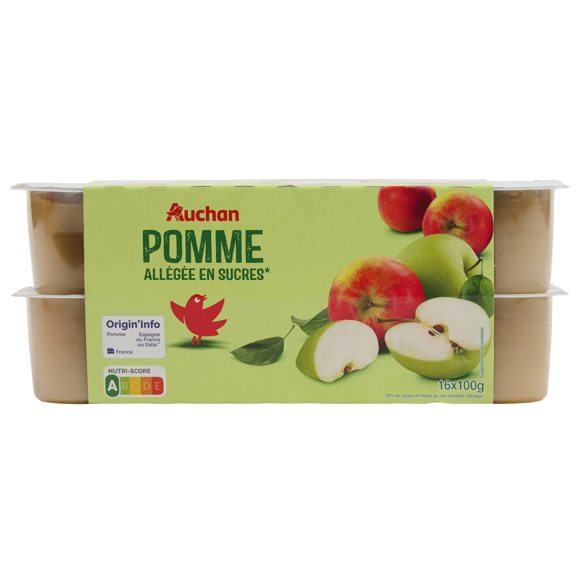 AUCHAN Coupelles pomme allégée en sucres