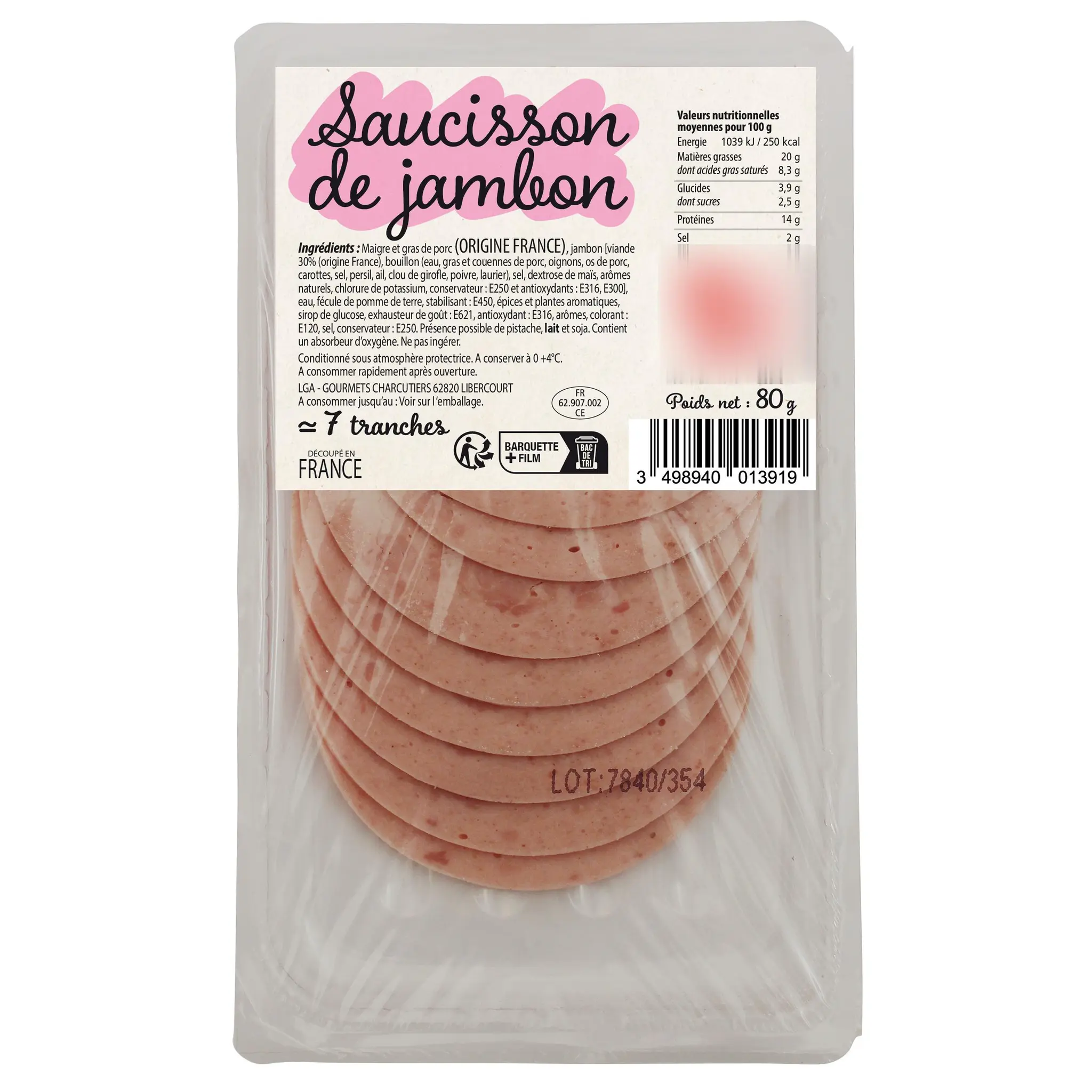 Saucisson de jambon tranché