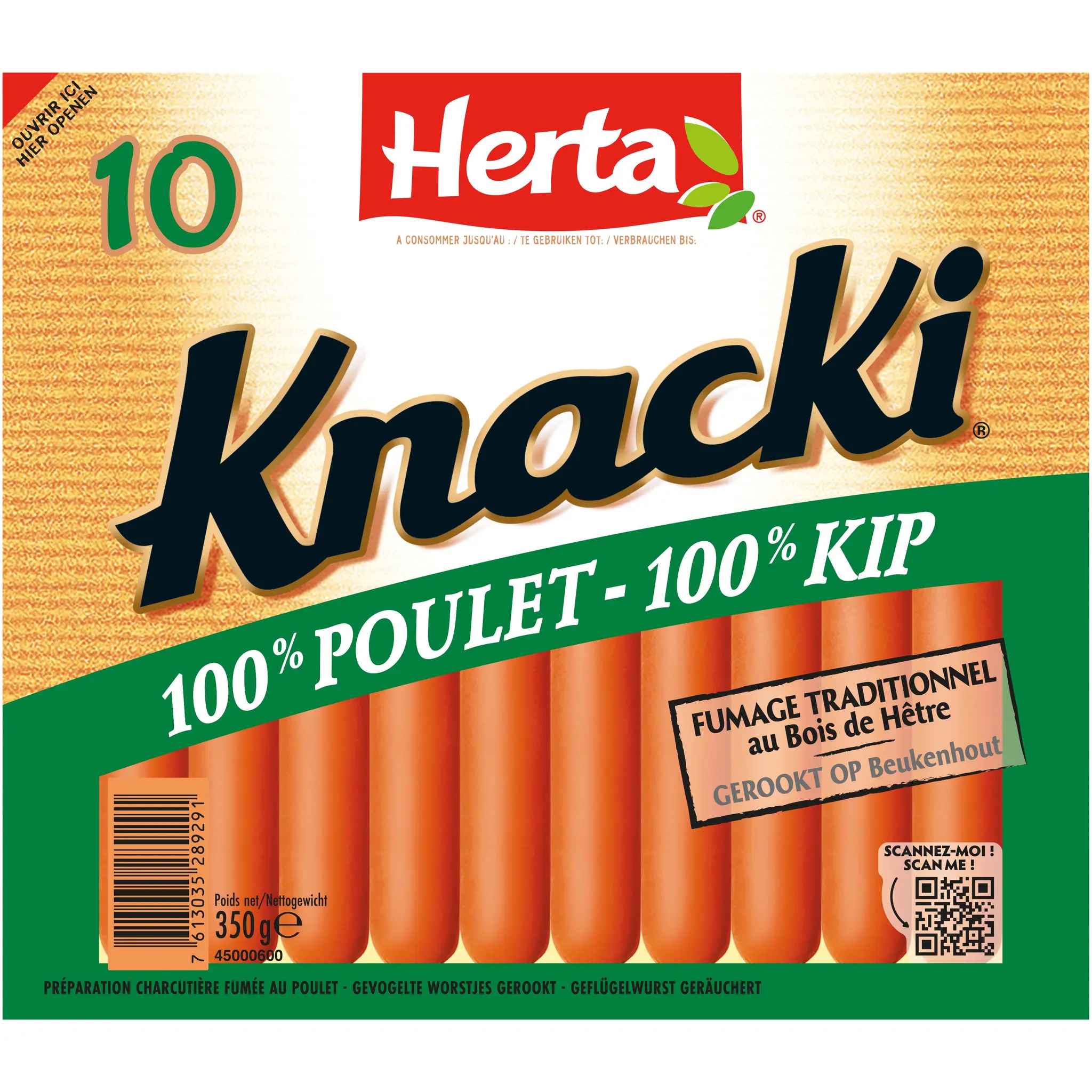 HERTA Knacki saucisse de poulet fumé au bois de hêtre