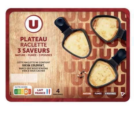 Fromage à raclette trio nature - fumée - 3 Poivres 28%MG, U (700 g)