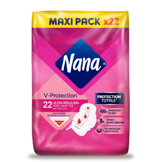 Serviettes Hygiéniques avec Ailettes Ultra Régulier Plus V-Protection NANA