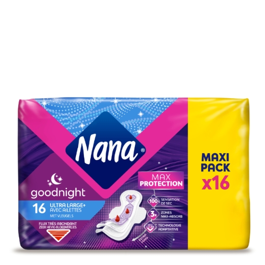 Serviettes Hygiéniques avec Ailettes Ultra Large Plus Goodnight Maxi NANA