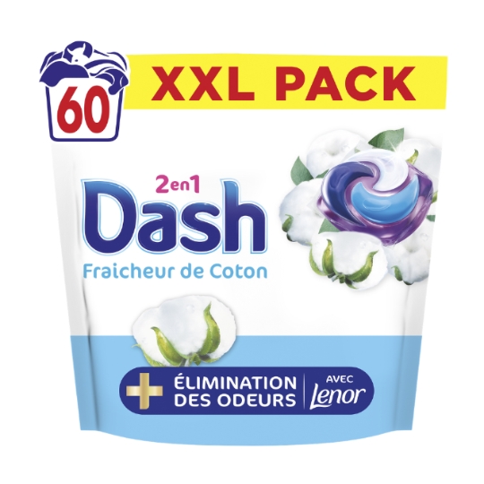 Lessive en Capsules Fraîcheur de Coton DASH 2 IN 2
