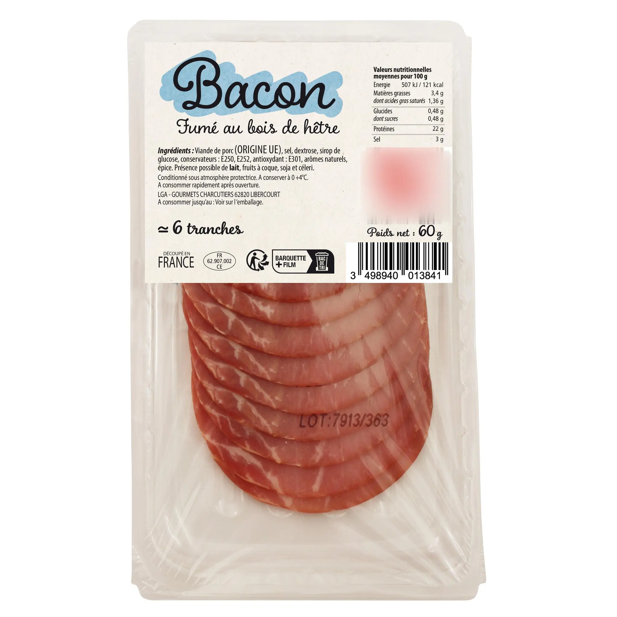Bacon fumé au bois de hêtre