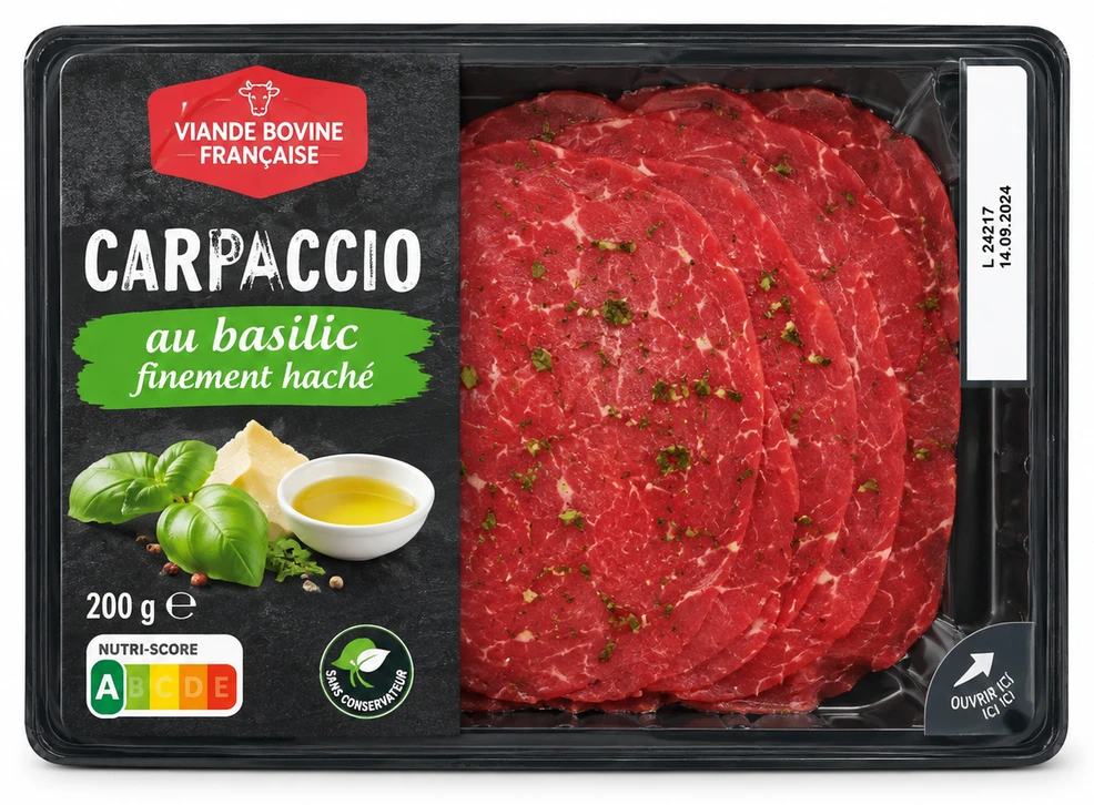 Carpaccio au basilic finement haché
