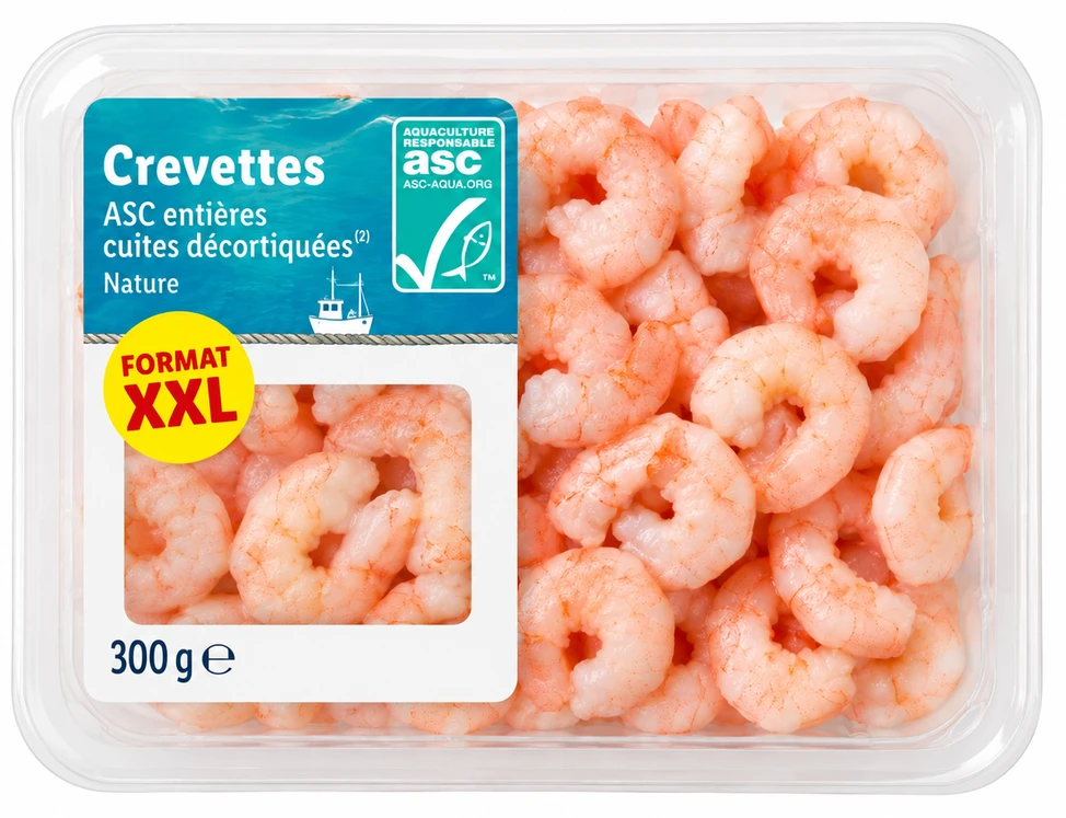 Crevettes ASC entières cuites décortiquées