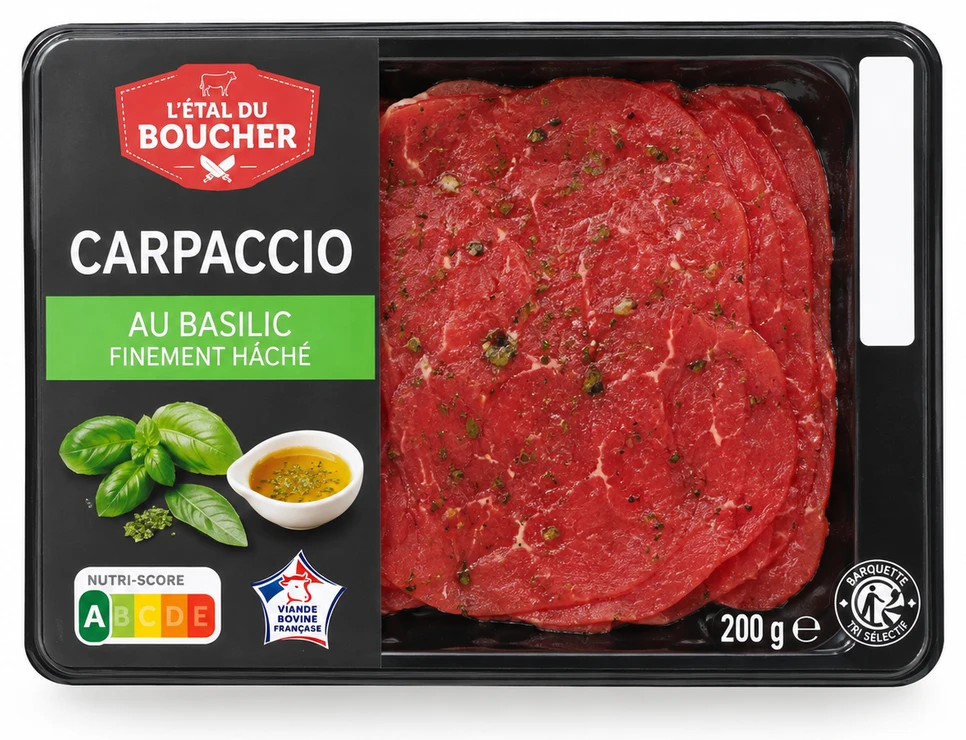 Carpaccio au basilic finement hâché