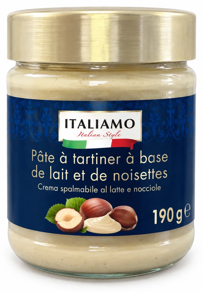 Pâte à tartiner à base de lait et de noisettes