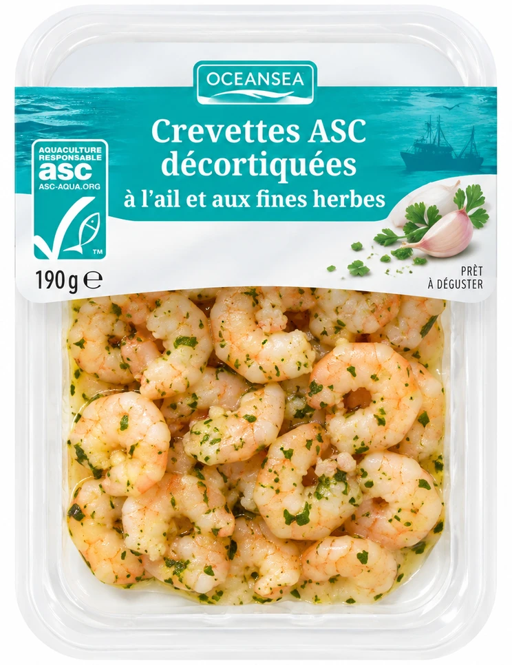 Crevettes ASC décortiquées à l'ail et aux fines herbes