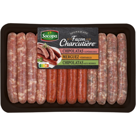 Assortiment de Saucisses : Chipolatas , Mergez et Chipolatas aux Herbes SOCOPA