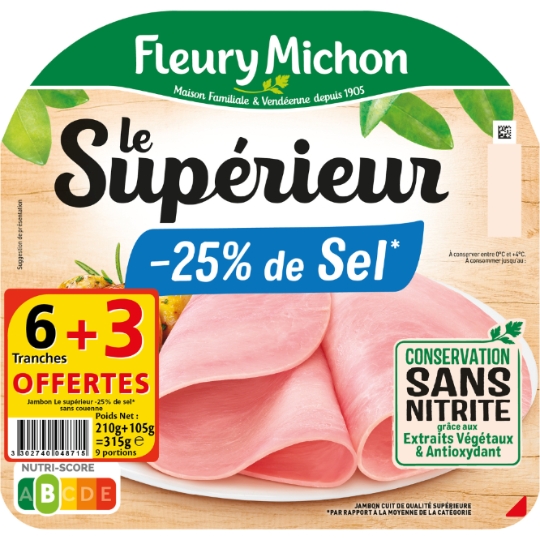 Jambon Le Supérieur Réduit en Sel Sans Nitrite FLEURY MICHON