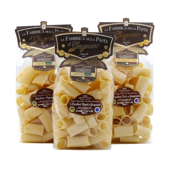 Trio Paccheri Pâtes De Gragnano Igp - Paccheri Lisci, Paccheri Rigati Et Pacchero Rigatello 500 Gr X 3 LA FABBRICA DELLA PASTA DI GRAGNANO