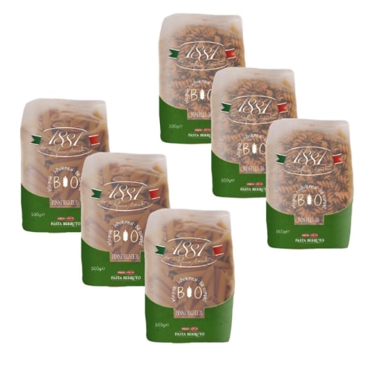 Lot 6x500g - Pâtes Bio Italienne Blé Complet Penne & Fusilli - 1881 Pasta Berruto PASTA BERRUTO