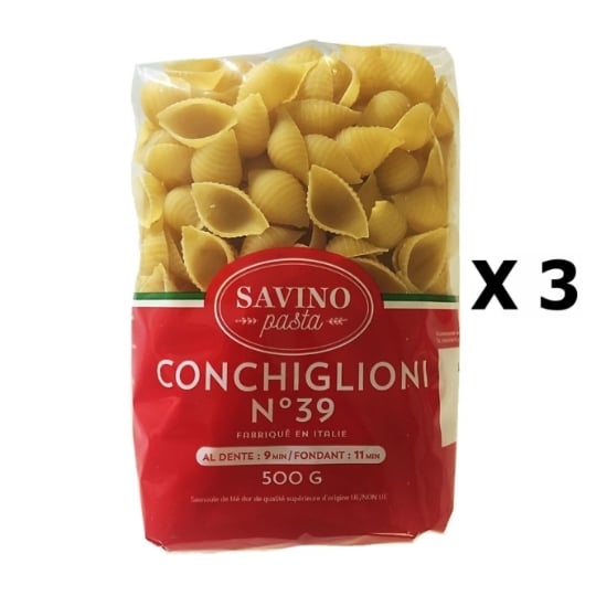 Lot 3x Pâtes Conchiglioni N°39  - Savino Pasta - Paquet 500g SAVINO PASTA