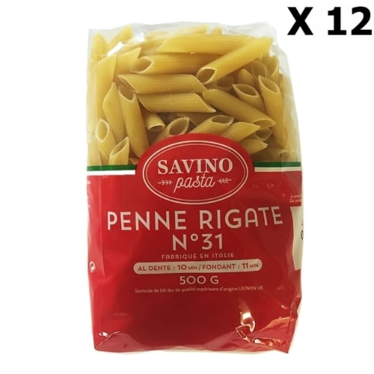 Lot 12x Pâtes Penne Rigate N°31 - Savino Pasta - Paquet 500g SAVINO PASTA