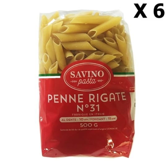 Lot 6x Pâtes Penne Rigate N°31 - Savino Pasta - Paquet 500g SAVINO PASTA