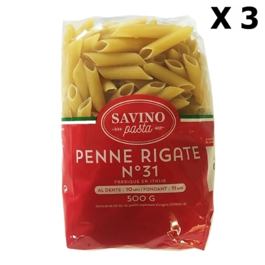 Lot 3x Pâtes Penne Rigate N°31 - Savino Pasta - Paquet 500g SAVINO PASTA