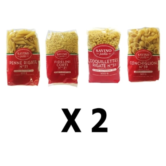 Lot 8x500g - Pâtes Fidelini Corti + Penne Rigate + Conchiglioni + Coquilettes  - Savino Pasta SAVINO PASTA