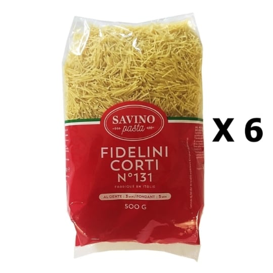 Lot 6x Pâtes Fidelini Corti N°131 Pqt 500g  - Savino Pasta - Paquet 500g SAVINO PASTA