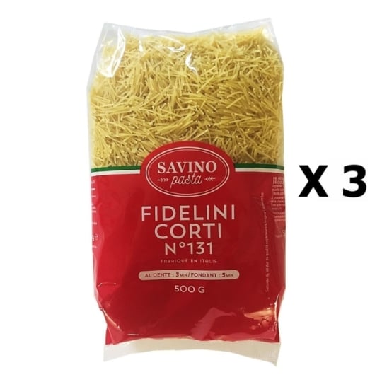 Lot 3x Pâtes Fidelini Corti N°131 Pqt 500g  - Savino Pasta - Paquet 500g SAVINO PASTA