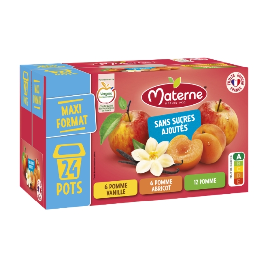 Compote Pomme,Pomme Abricot, Pomme Vanille MATERNE