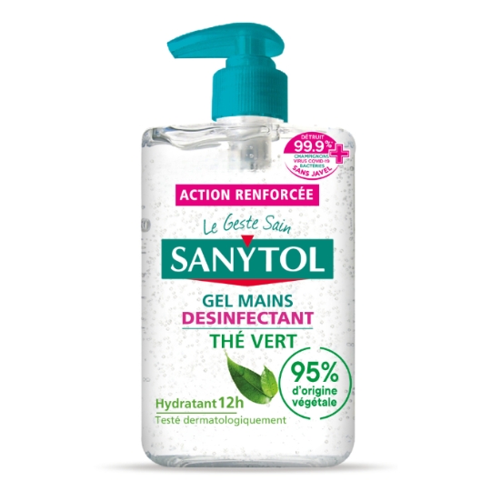 Gel Mains Désinfectant Thé Vert Hydratant 12h SANYTOL