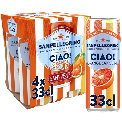 Boisson eau gazeuse aromatisée Orange sanguine SAN PELLEGRINO CIAO - 4x33cl