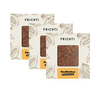 Lot de 3 x Carré de Chocolat Lait & Feuilletine, Frichti (80 g)