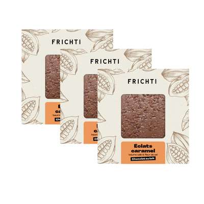 Lot de 3 x Carré de Chocolat Lait Eclats Caramel Beurre Salé & Fleur de Sel, Frichti (80 g)