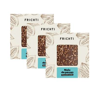 Lot de 3 x Carré de Chocolat Lait & Noix de Pécan, Frichti (80 g)