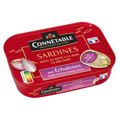 Connetable Sardines à l'Huile d'Olive Vierge Extra et échalotes de Bretagne en conserve, 135g
