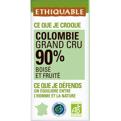 Chocolat noir 90%cacao Nicaragua/Colombie BIO ETHIQUABLE, 100g