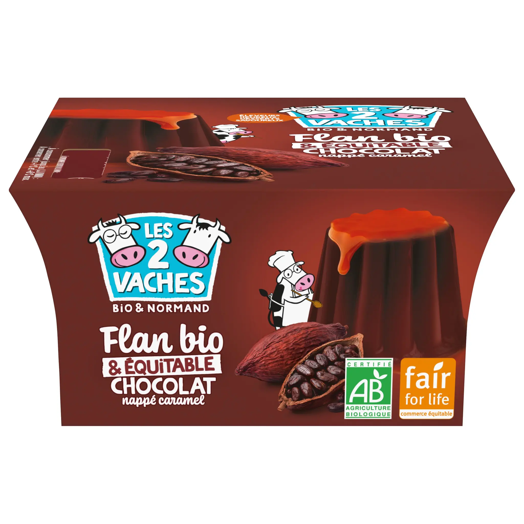 LES 2 VACHES Flan ferme et fondant au chocolat nappé caramel bio