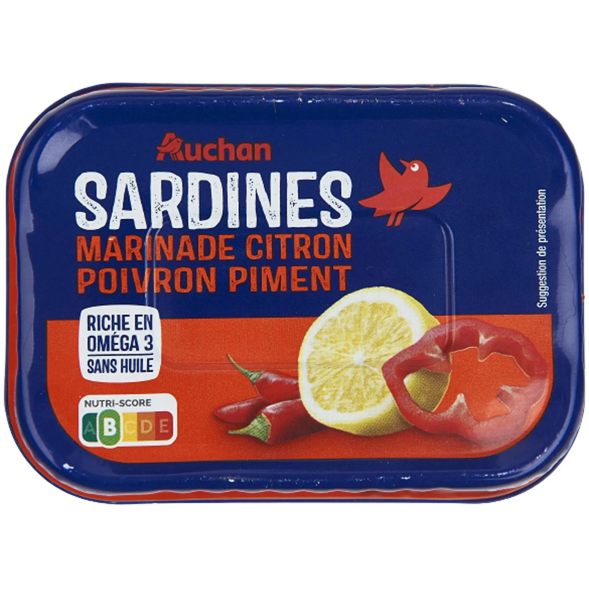 AUCHAN Sardines sans huile marinade citron poivron et piment