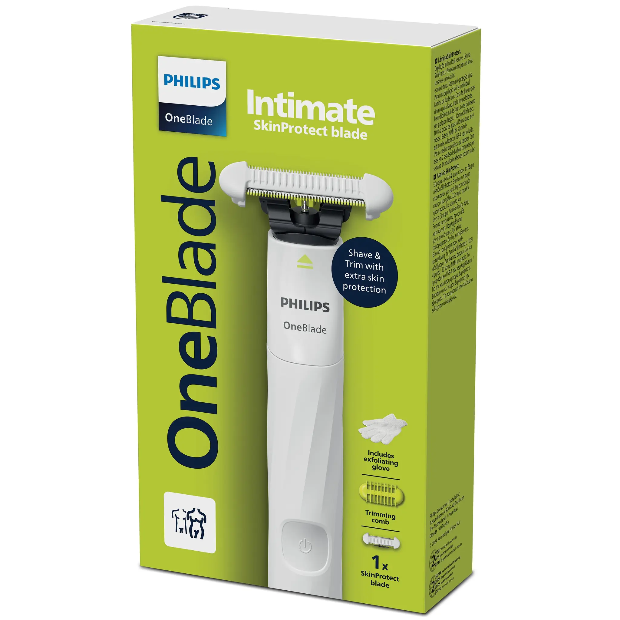 PHILIPS Oneblade intimate rasoir+gants exfoliants +trimming comb+1 skinprotect blade