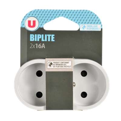 Prise biplite blanc façade 2x16A, U
