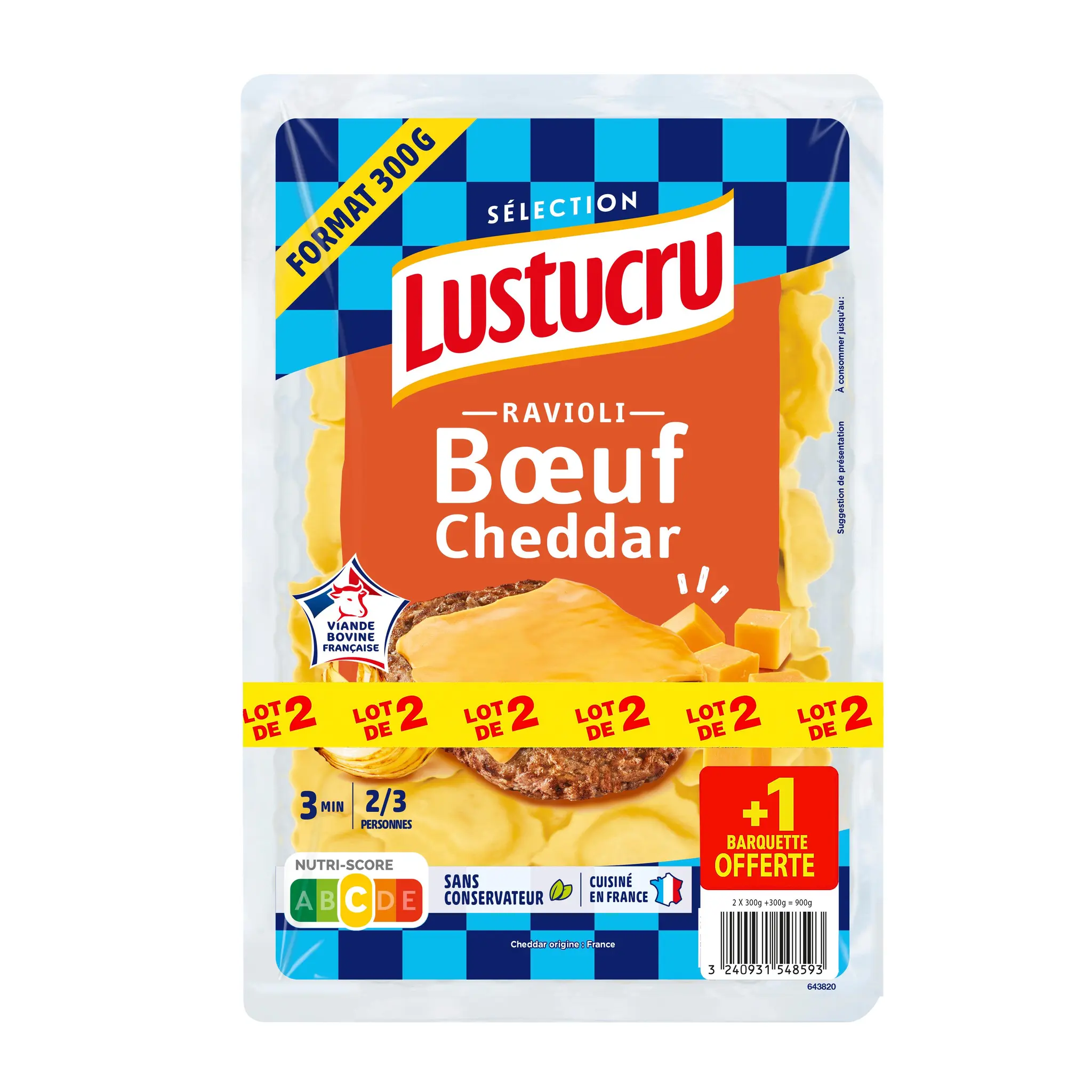 LUSTUCRU Ravioli au boeuf et cheddar