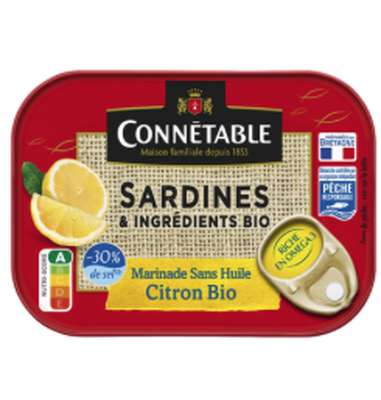 Sardines marinade citron sans huile -30% sel BIO, Connetable (135 g)