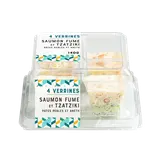 Verrines saumon fumé et tzatziki pâte perles et aneth, 4x35g